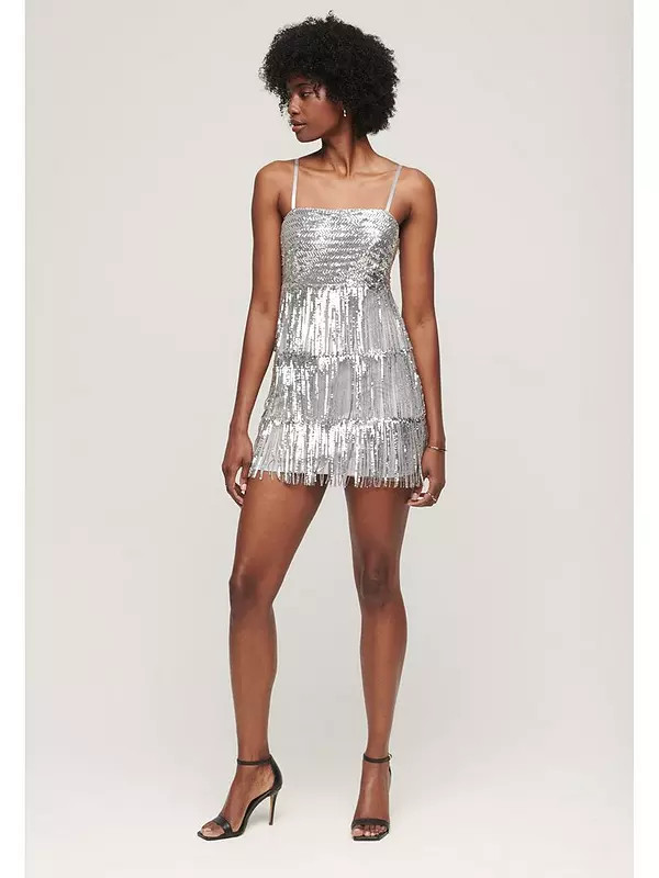 Superdry Fringe Cami Mini Dress - Grey | Very (UK)