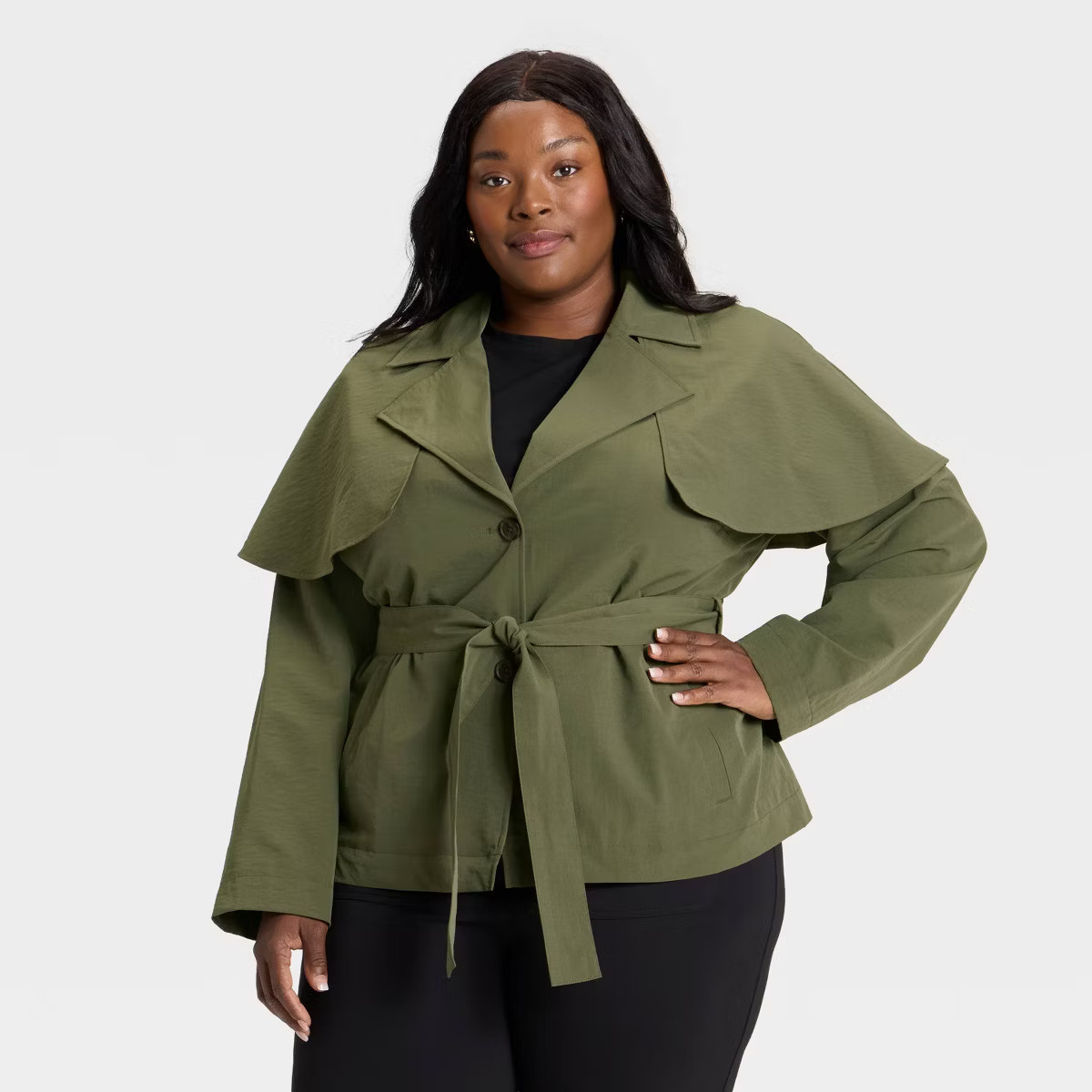 Women's Short Cape Trench - A New Day™ Olive | Target