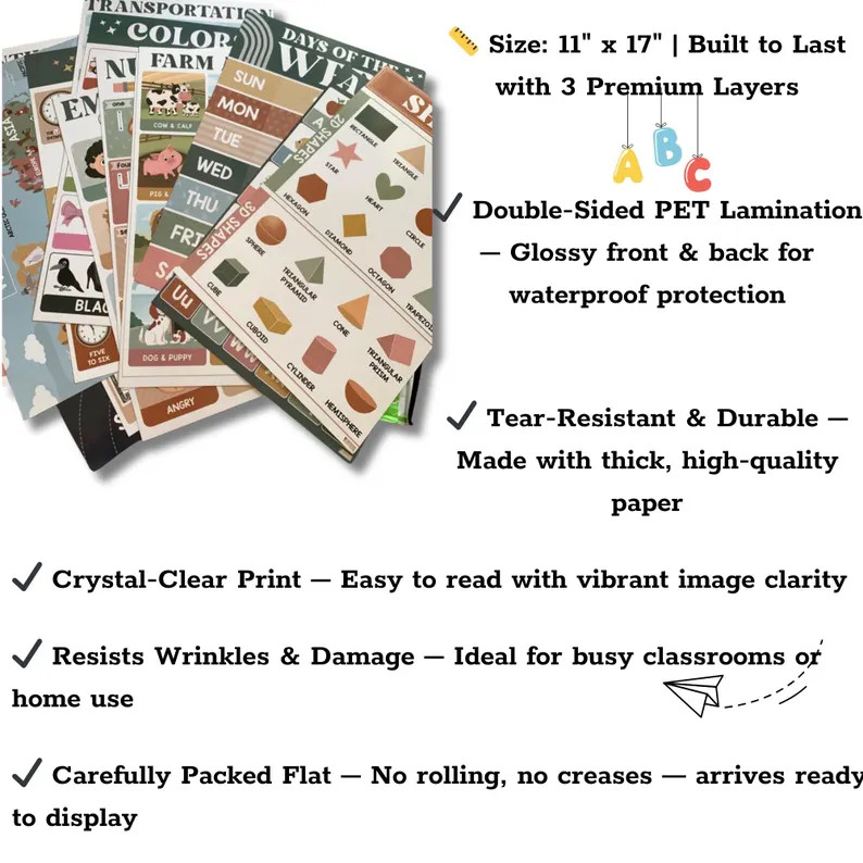 18pcs Boho Educational Posters for Toddlers: Laminated Preschool Charts, Homeschool Decor - Etsy | Etsy (US)