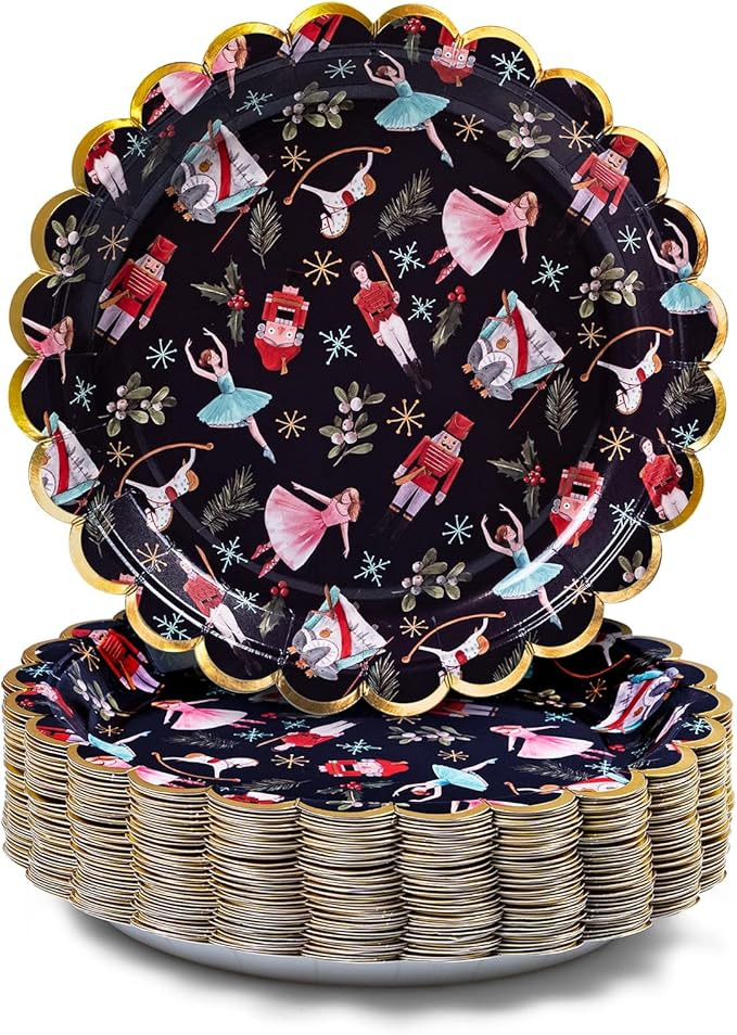 Christmas Paper Plates, 50-Count Disposable Christmas Party Supplies, The Nutcracker, Gold Foil S... | Amazon (US)