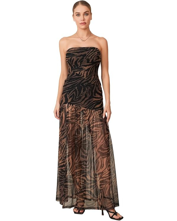 Women's Tube Top Dress Sexy Strapless Mesh Backless High Slit Long Dress Summer Party Ruched Body... | Amazon (US)