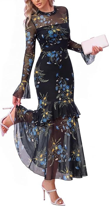 BTFBM Elegant Wedding Guest Dress Long Sleeve Maxi Dresses for Women | Amazon (US)