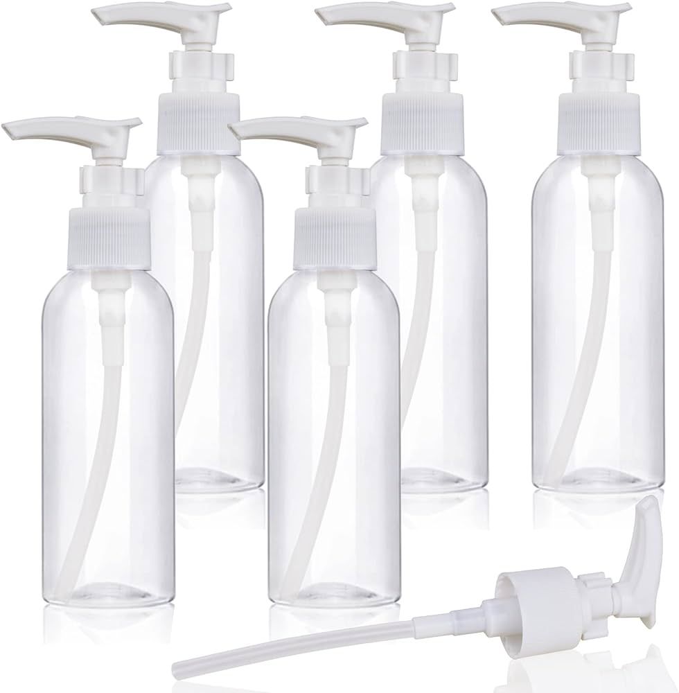 5 Pack Travel Bottles Pump Bottles Dispenser 3.4oz/100ml Plastic Lotion Pump Bottle Clear Travel ... | Amazon (US)