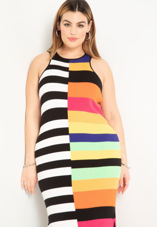 Mixed Stripe Ribbed Dress | Eloquii