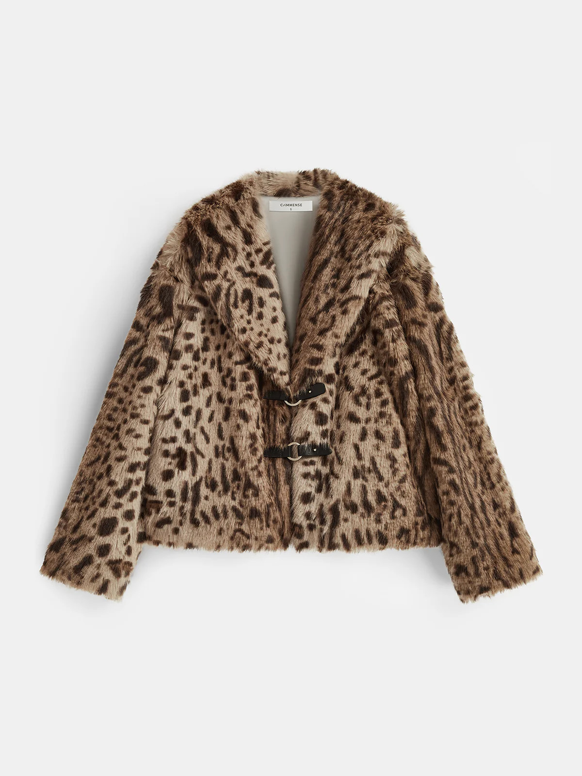 Leopard Print Lapel Faux Fur Coat | Commense