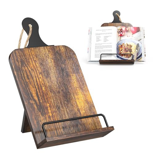 KLM Kitchen Cookbook Stand - Recipe Book Holder for Cooking, Organising and Storage - Perfect Home Shelf Decor and Wedding Retirement Gift for Woman (Brown) | Amazon (US)