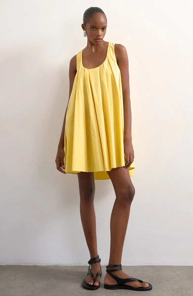 Pleated Cotton Trapeze Mini Sundress | Nordstrom