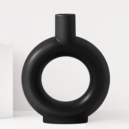 Gunlar Modern Black Ceramic Vase - Decorative Hollow Donut Floral Vase Home Decor Centerpieces, Flow | Amazon (US)