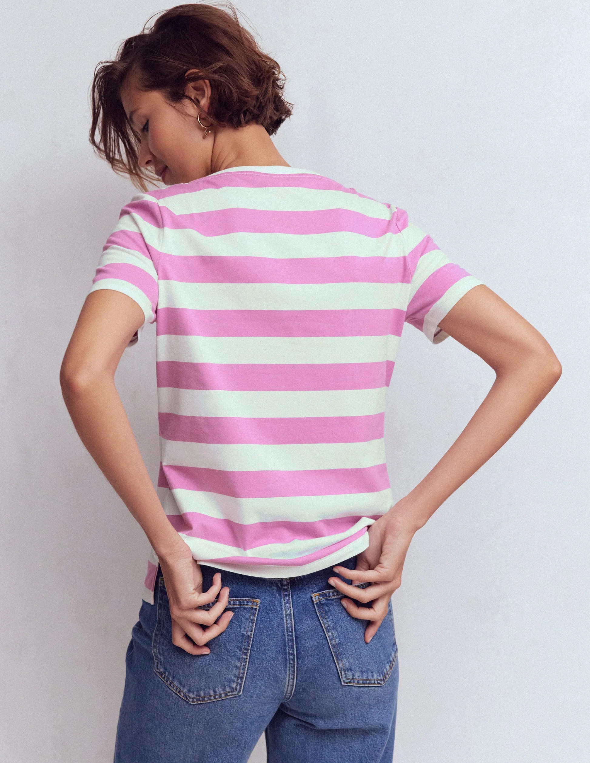Olivia Short Sleeve Breton-Navy, Ivory | Boden (US)