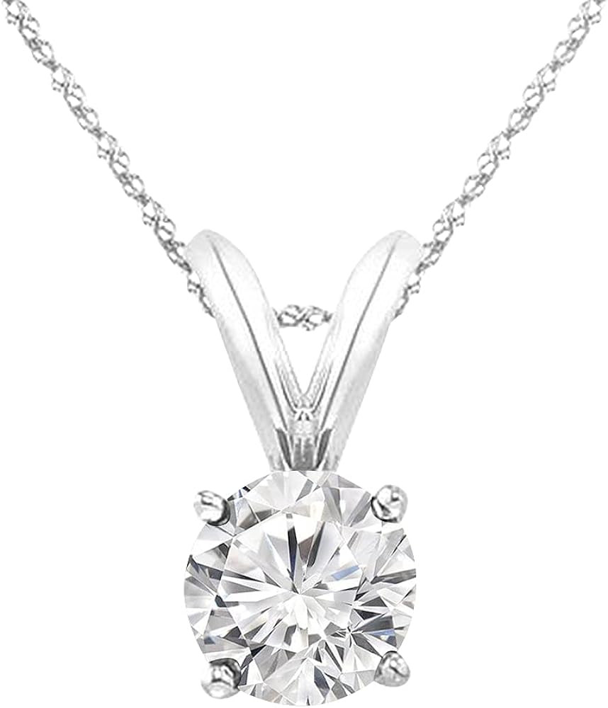 1-10 Carat 14k White Gold 4 Prong Set Round-cut Lab Grown Diamond Solitaire Stud Pendant Necklace... | Amazon (US)