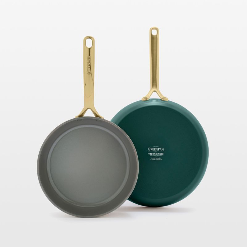 GreenPan GP5 Rainforest Green Ceramic Non-Stick 2-Piece Fry Pan Set with Champagne Handles + Revi... | Crate & Barrel