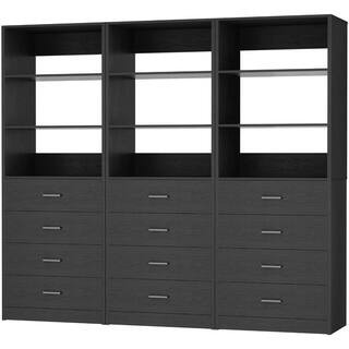 5.3FT Wood Closet Organizer System with 12 Drawers Walk-in Closets Storage Unit Set of 3 Black | The Home Depot
