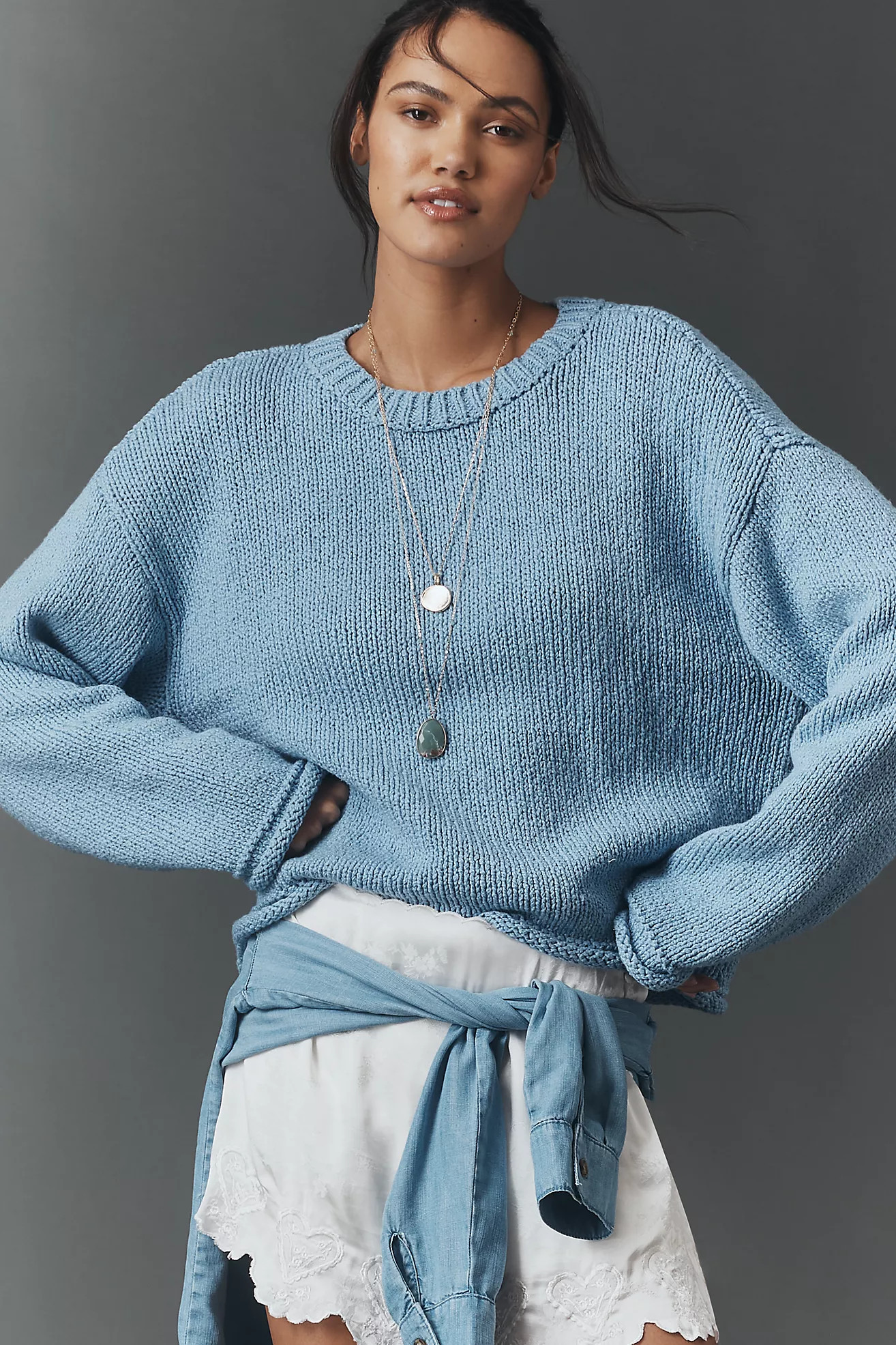 Pilcro Cotton Oversized Roll-Hem Pullover Sweater | Anthropologie (US)