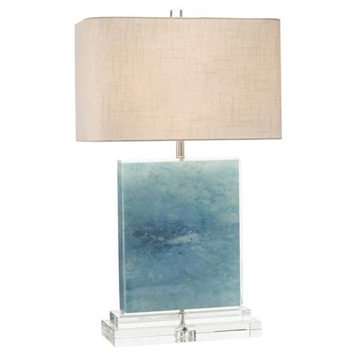 John-Richard Marmara Coastal Beach Printed Blue Canvas Acrylic Table Lamp | Kathy Kuo Home