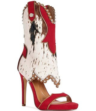 Tahlie Cow Print Calf Hair Western Boot Shaft Sandals | Dillard's