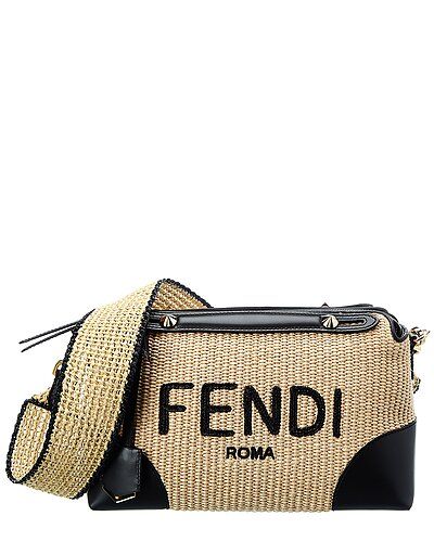 FENDI By The Way Medium Straw & Leather Shoulder Bag | Gilt