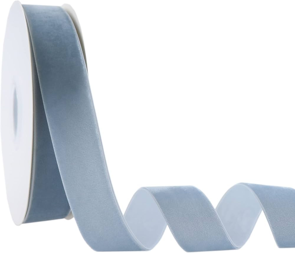 Dusty Blue Velvet Ribbon 1 Inch Vintage Blue Single Face Velvet Ribbon for Gift Wrapping, Hair Bo... | Amazon (US)