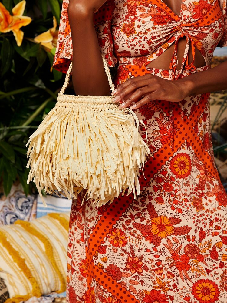 Mini Fringe Decor Straw Bag | SHEIN