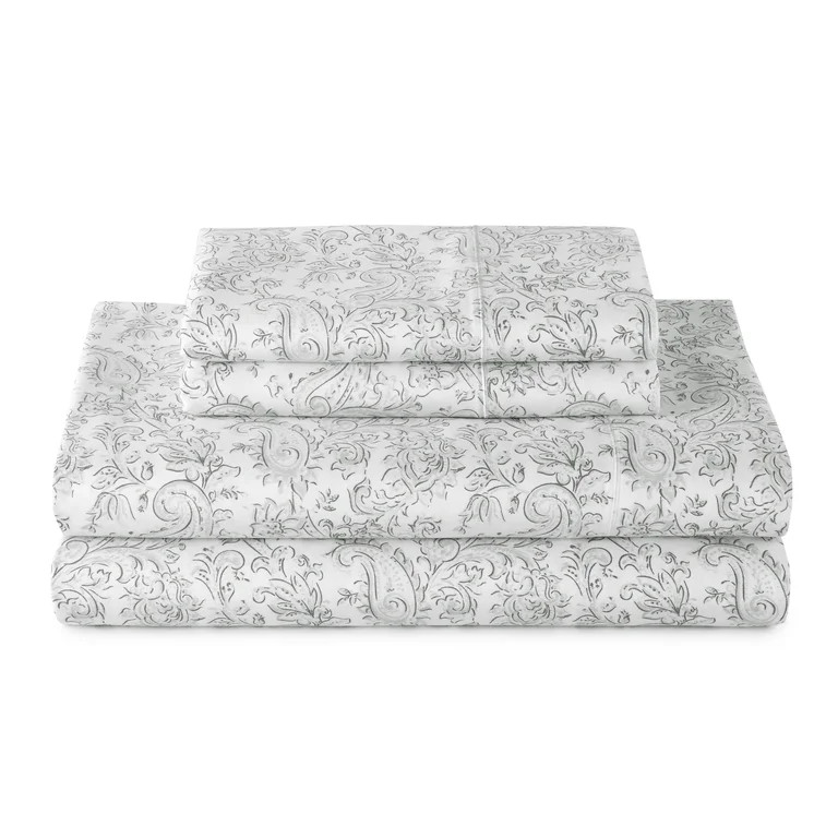 Better Homes & Gardens 4-Piece 400 Thread Count Paisley Taupe Performance Bed Sheet Set, King | Walmart (US)