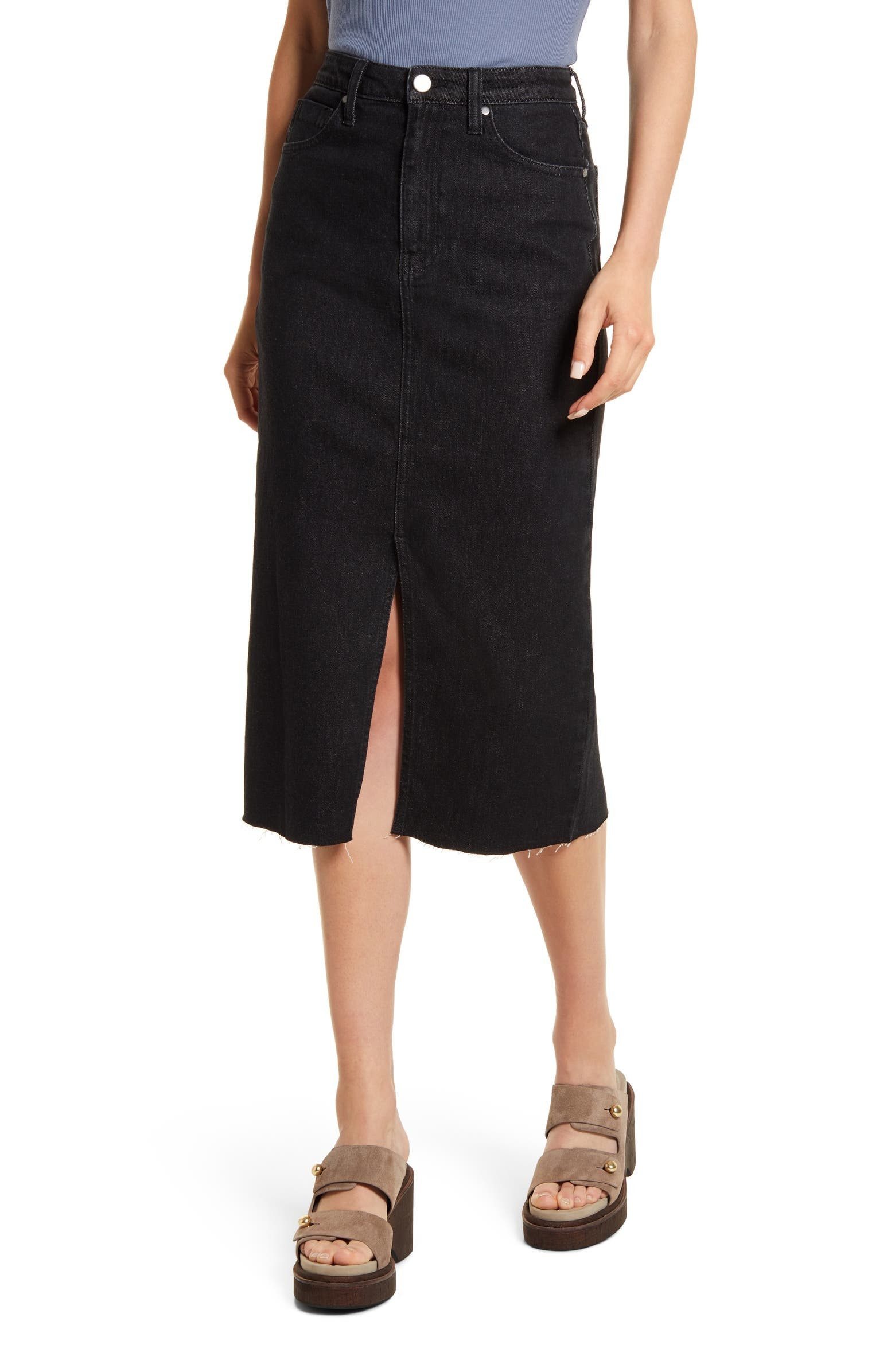 High Waist Front Slit Denim Skirt | Nordstrom