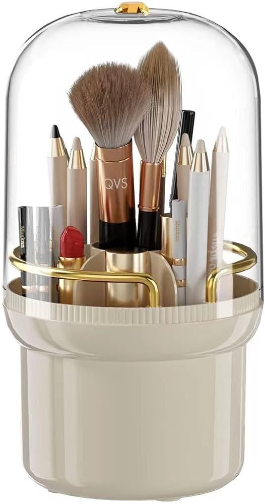 CESTATIVO Makeup Brush Holder, 360° Rotating Makeup Brush Organizer with Lid, Dustproof Cosmetic... | Amazon (US)