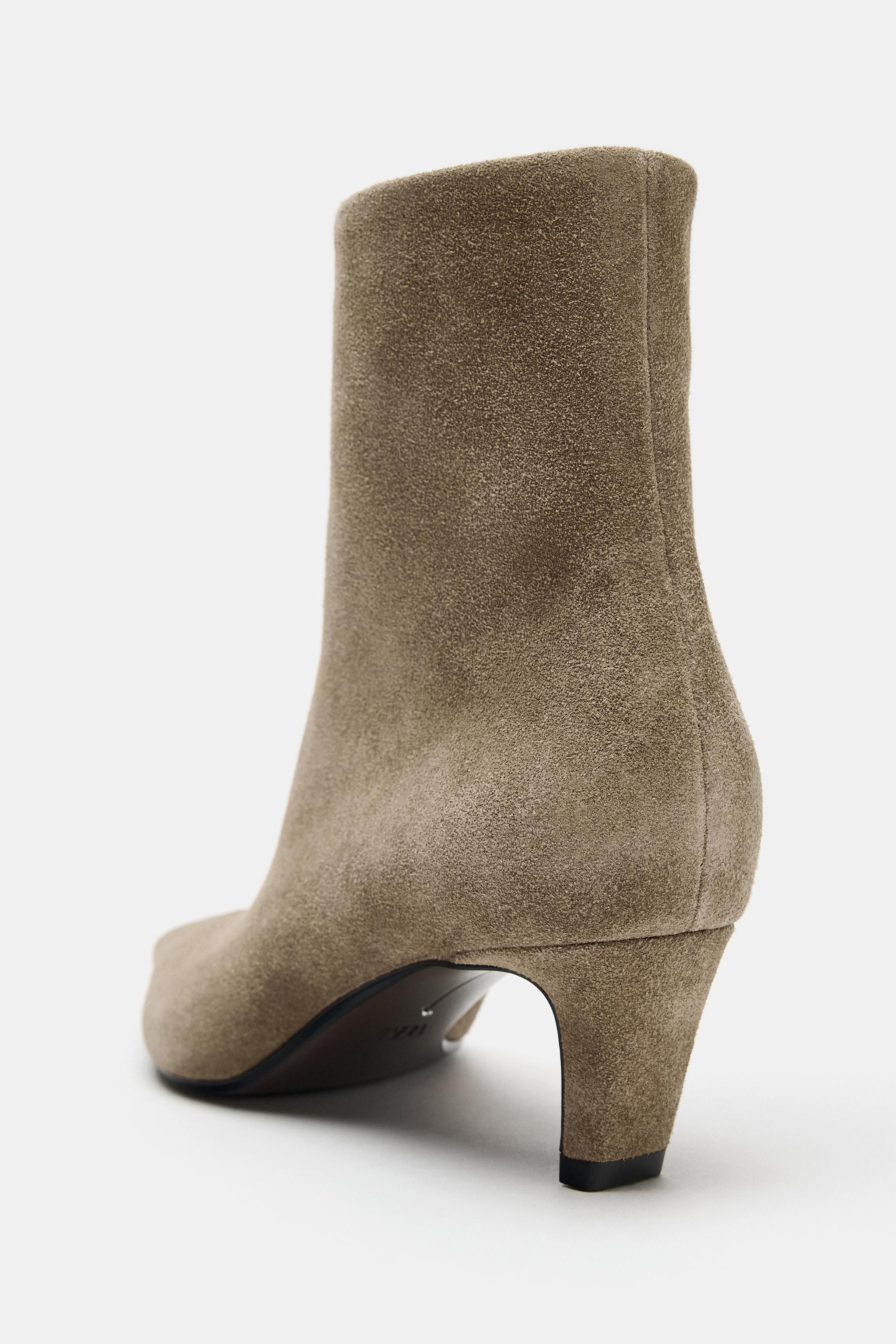 SPLIT SUEDE KITTEN-HEEL ANKLE BOOTS | Zara UK