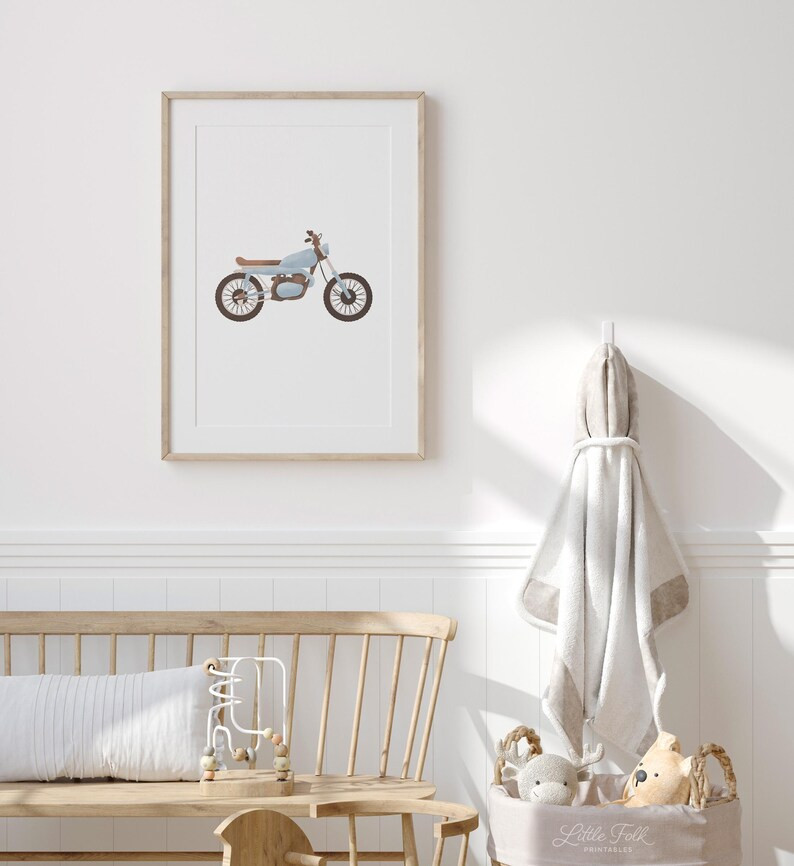 Blue Vintage Motorcycle Print, Printable Transportation Wall Art, Travel Nursery Decor, Boys Room... | Etsy (US)