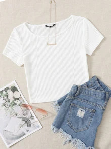 SHEIN Solid Rib-knit Tee | SHEIN