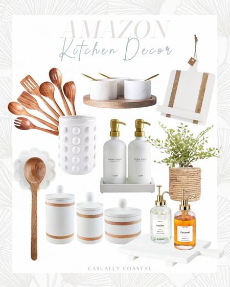 White, wood and woven kitchen decor for your coastal kitchen!
- 
Amazon home decor, amazon kitchen decor, coastal kitchen decor, Etu home, storage canisters, kitchen counter decor, kitchen canisters, cookbook holder, footed board, charcuterie board, white riser, marble spoon rest, Mud Pie, wood utensils, studded utensil holder, white pot, syrup dispenser, coffee station, soap dispenser, soap pumps, faux plants, coffee station decor, cooking utensils, kitchen sink, faux fern, drop in, woven plant pot, kitchen recipe books, casually coastal, beach house decor, lake house, kitchen styling, white kitchens, beach house kitchen decor

#LTKhome #LTKfindsunder100 #LTKfindsunder50