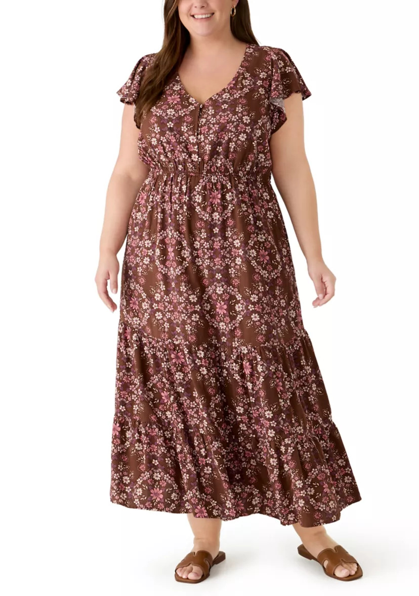 Plus Size Short Flutter Sleeve Maxi Dress | Belk