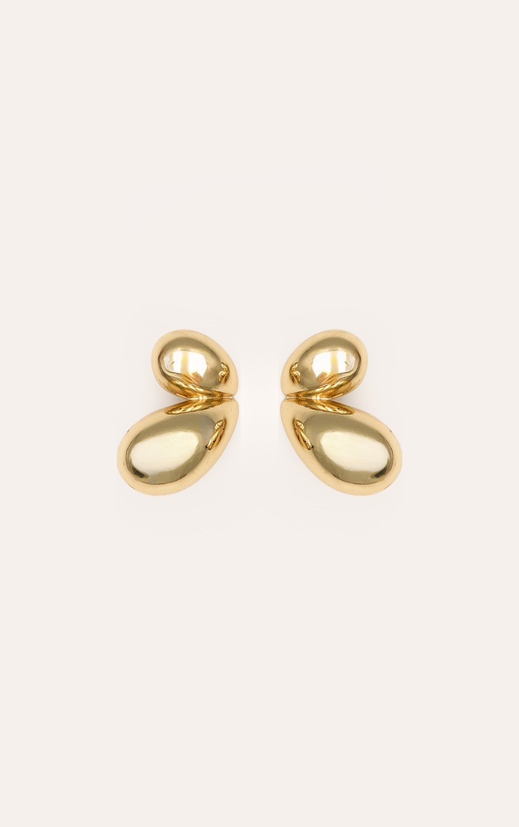 Gold Double Drop Stud Earrings | PrettyLittleThing UK