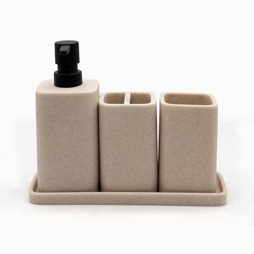 ZCCZ Beige Bathroom Accessory Sets, 4 Pieces Bathroom Accessories Complete Set Vanity Countertop Accessory Set, Includes Lotion Dispenser Soap Pump, Tumbler, Toothbrush Holder and Tray | Amazon (US)