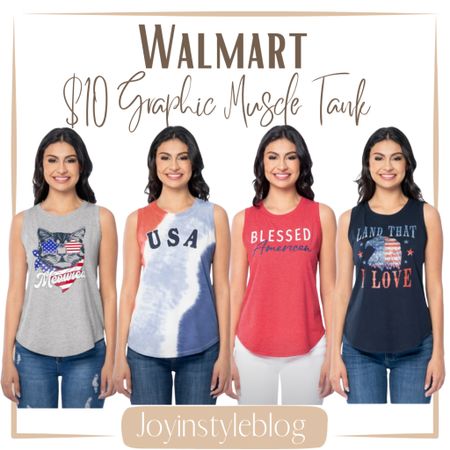 $10 Walmart Way To Celebrate Women's Americana Graphic Muscle Tank, Sizes S - XXXL / Memorial Day outfit / 4th of July / Labor Day outfit / country concert outfit / summer outfit / patriotic outfit / USA outfit / affordable fashion 

#LTKOver40 #LTKFestival #LTKFindsUnder50