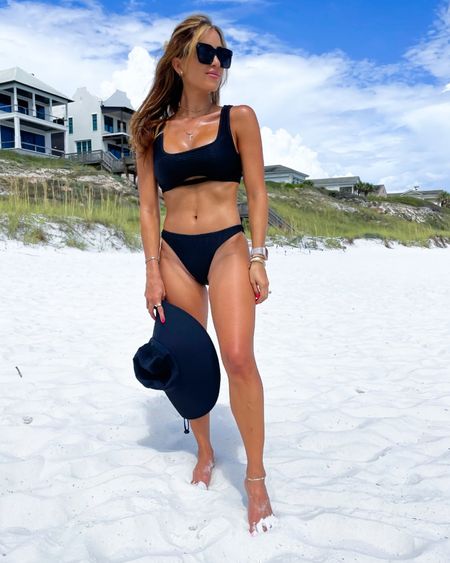 Amazon swimsuit bikini black sun hat vacation amazon finds 

#LTKunder100 #LTKsalealert #LTKswim