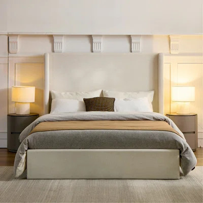 Caron Upholstered Wingback Bed , 54" High Headboard , Simplicity , Minimalist , Without Wooden Slats , Box Spring Request , Easy Assembly , | Wayfair North America