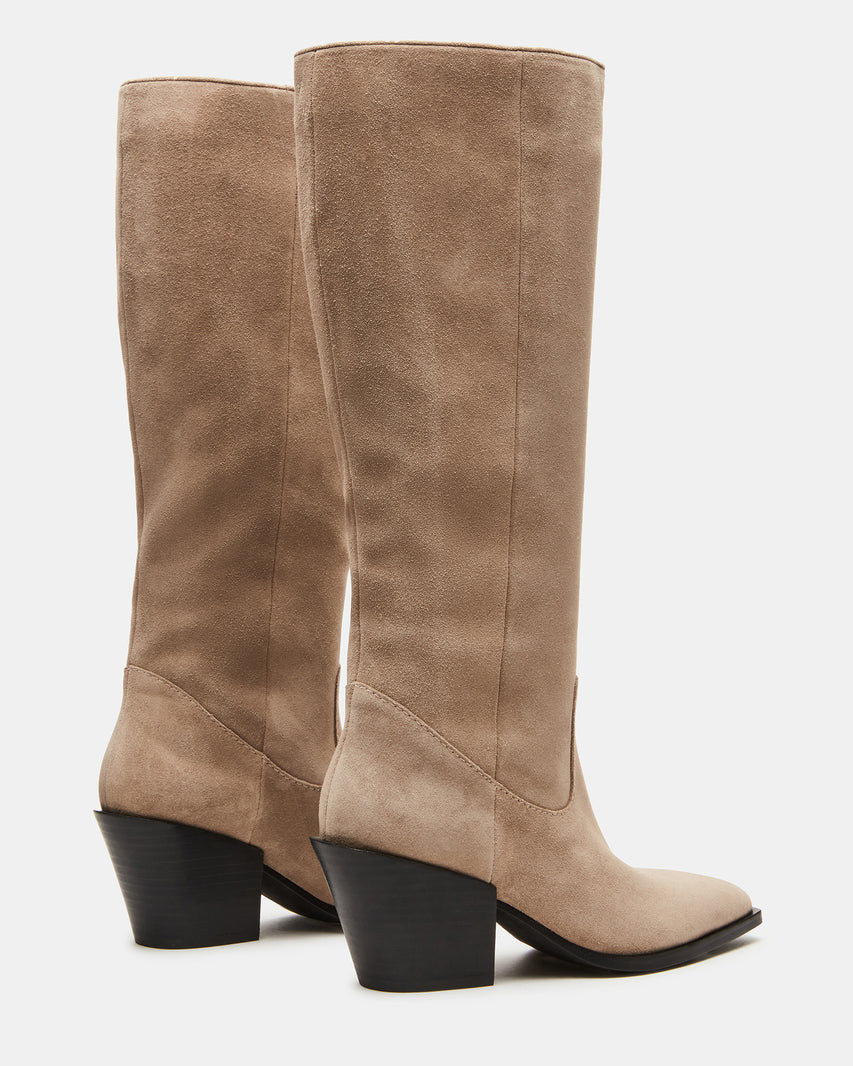 TARA Taupe Suede Knee High Boot | Women's Boots | Steve Madden (US)
