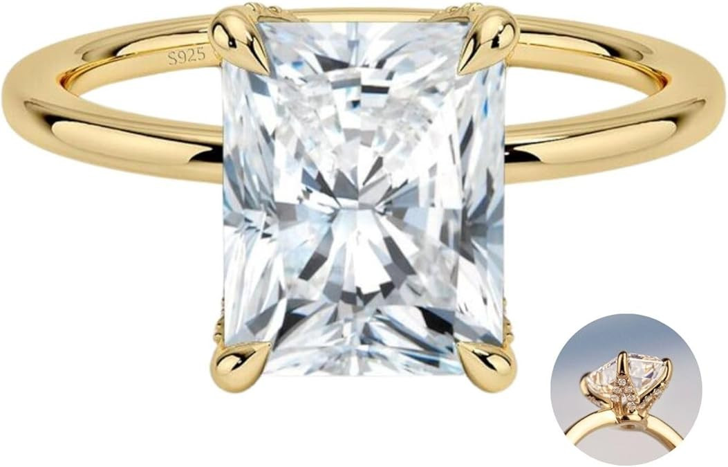 3CT 925 Sterling Silver Engagement Rings Radiant Cut AAAAA Cubic Zirconia CZ Wedding Promise Band... | Amazon (US)
