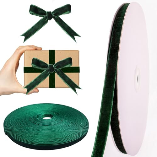 Green Velvet Ribbon, 3/8 Inch x 25 Yards Green Velvet Ribbon for Christmas Tree,Gift Wrapping,Wreath Decoration,Flower Bouquet and DIY Crafts | Amazon (US)