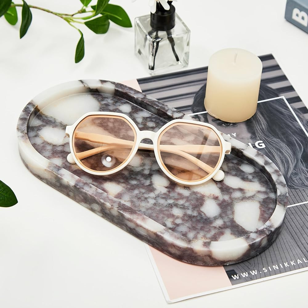 Denique Natural Luxury Calaccata Viola Marble Tray for Bathroom Countertop, 10.2" Vanity Tray Ova... | Amazon (US)