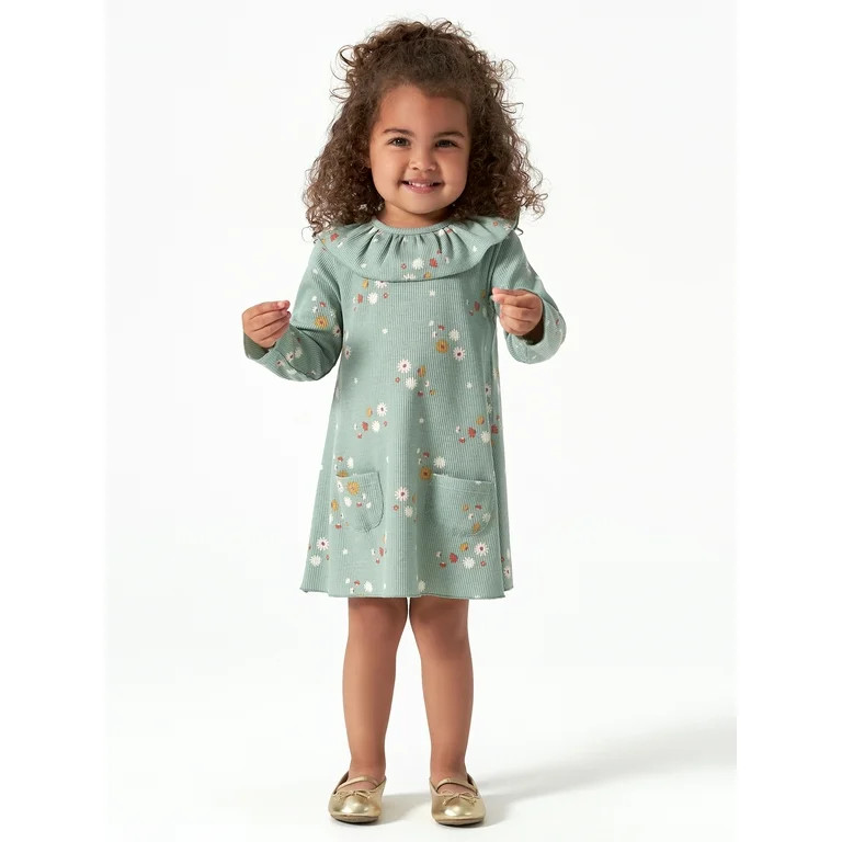 Modern Moments by Gerber Baby & Toddler Girl Ribbed Ruffle Collar Dress with Pockets (12M - 5T) | Walmart (US)