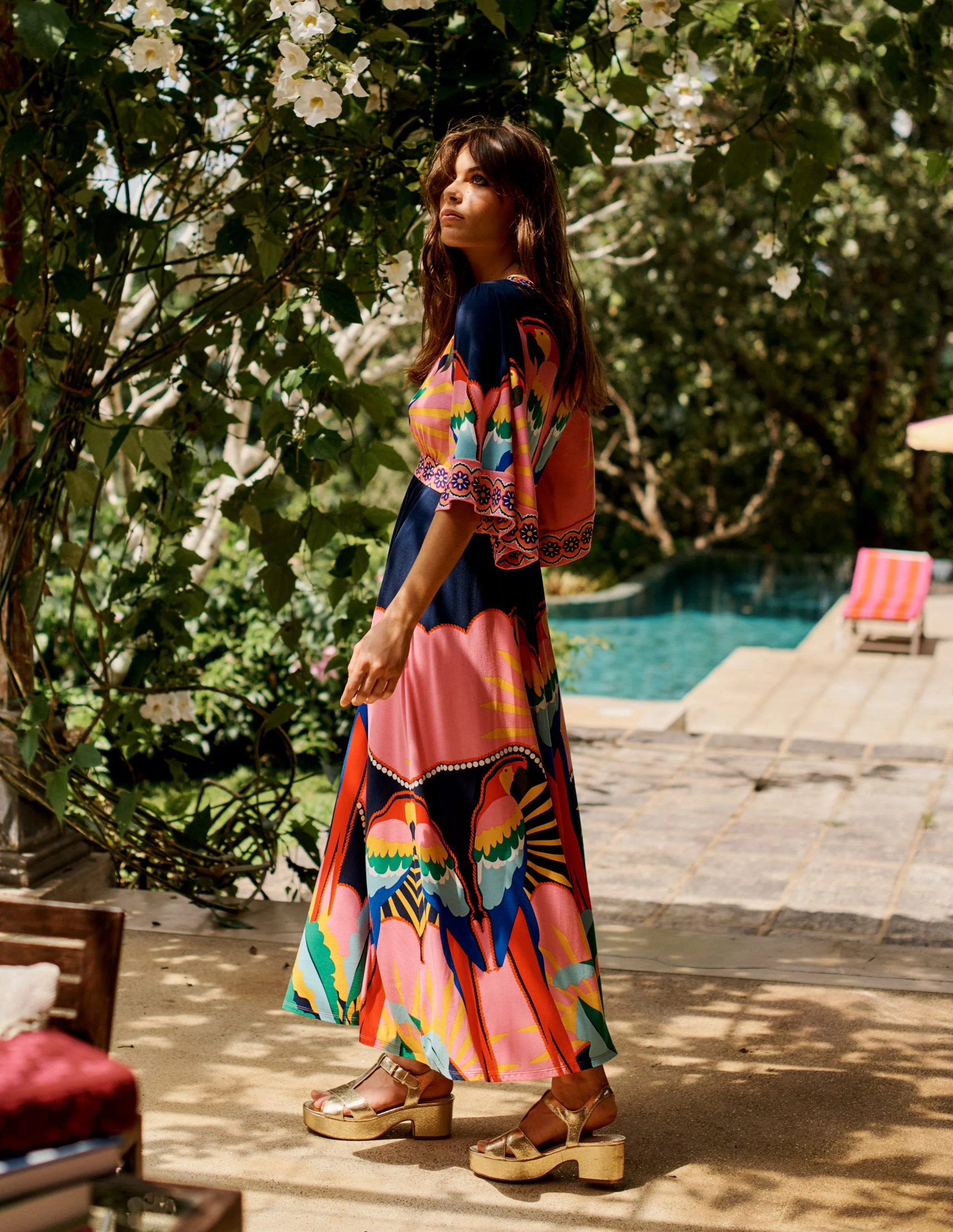 Maya Kimono Jersey Maxi Dress-Multi, Paradise Parrot | Boden (US)
