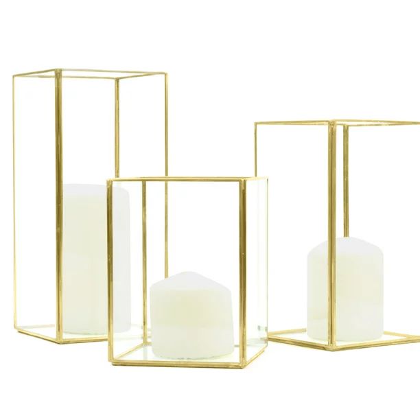 Koyal Wholesale Gold Geometric Hurricane Candle Holder Set of 3 for Wedding Centerpiece, Home Dec... | Walmart (US)