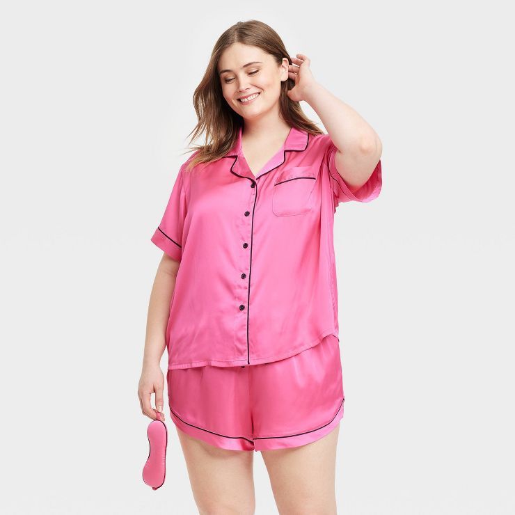 Women's 3pc Satin Notch Collar and Shorts Pajama Set - Stars Above™ | Target