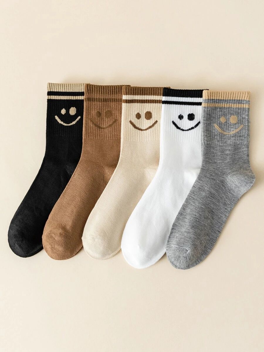 5pairs Expression Pattern Crew Socks SKU: si2211132315627522(100+ Reviews)$5.20Make 4 payments of... | SHEIN