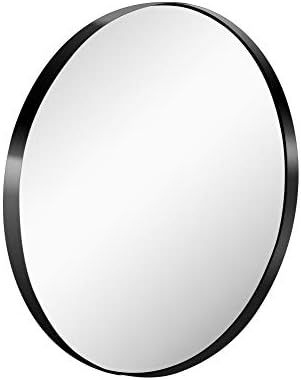 KAASUNES 24-Inch Large Wall Mounted Round Mirror Premium Brushed Metal Coated Frame Black, Glass ... | Amazon (US)