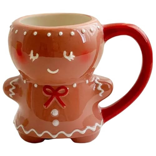 Peosaard Christmas Coffee Mugs, Cute Ceramic Gingerbread Mug, Heat-Resistant Christmas Mugs with Handle, Non Slip Christmas Cups for Tea Coffee Beverage Gifts, Style 2 Gingerbread Mug | Amazon (US)