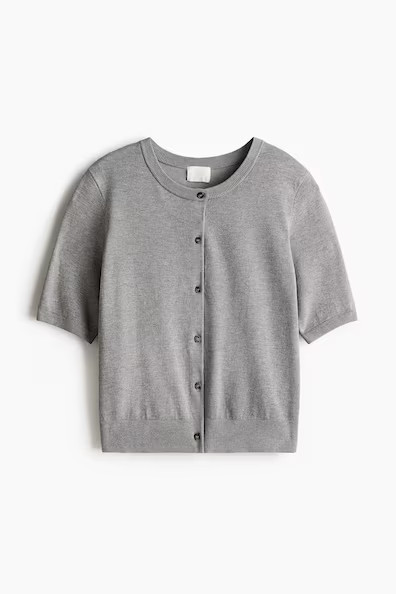H & M - Short-Sleeved Cardigan - Gray | H&M (US + CA)
