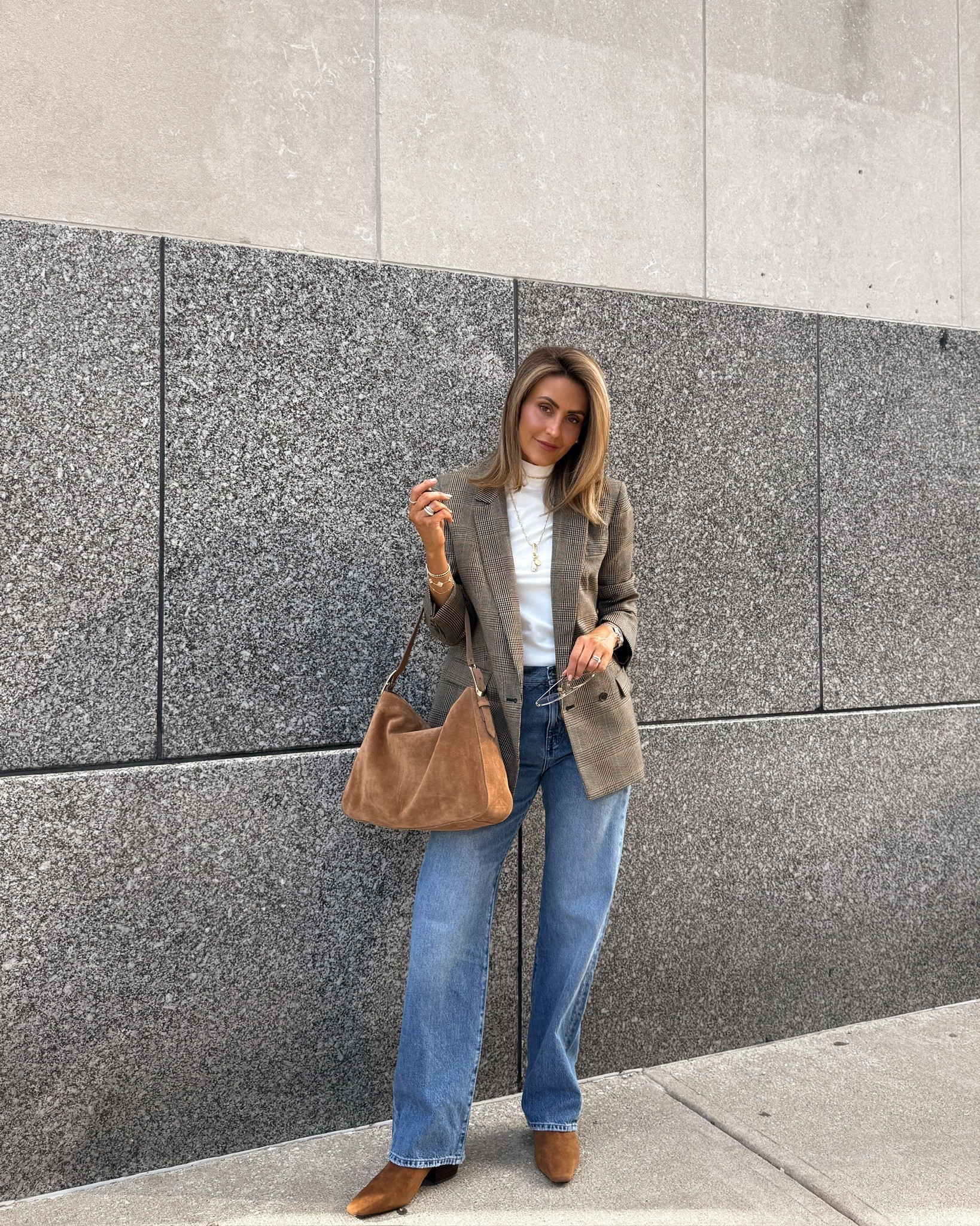 Serving major fall vibes in this classic outfit 🤎🍂. There are several staples that should make your autumn wardrobe lineup — one of them being a plaid blazer. I love that this one has a more understated print and that it fits slightly oversized. These jeans are also a standout! They’re comfortable, versatile, and are such a great price point. Linking all my accessories as well! @jcrew #injcrew #ad 

#LTKShoeCrush #LTKStyleTip #LTKSeasonal