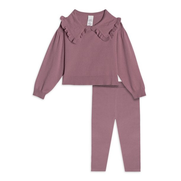 Modern Moments by Gerber Baby & Toddler Girl Ribbed Sweater with Peter Pan Collar and Leggings Ou... | Walmart (US)