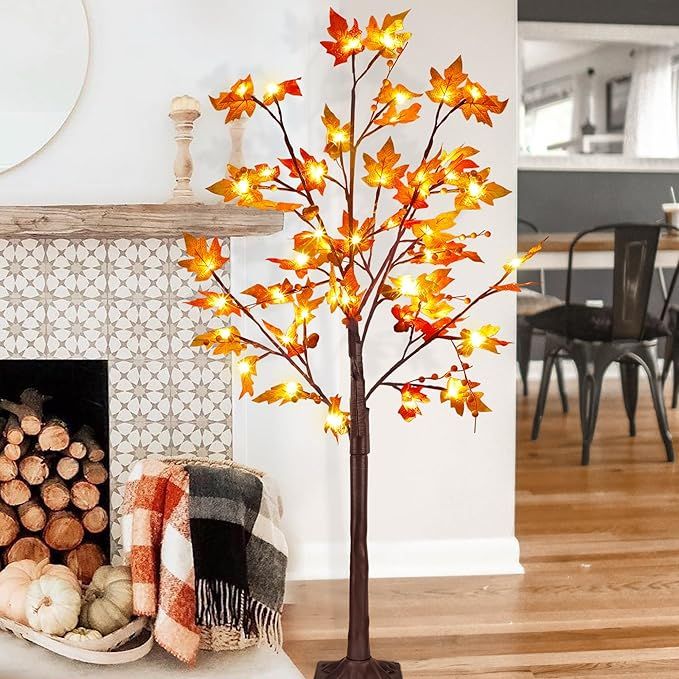 FORUP LED Lighted Maple Tree, 4 FT Lighted Artificial Tree for Thanksgiving Harvest Fall Festival... | Amazon (US)